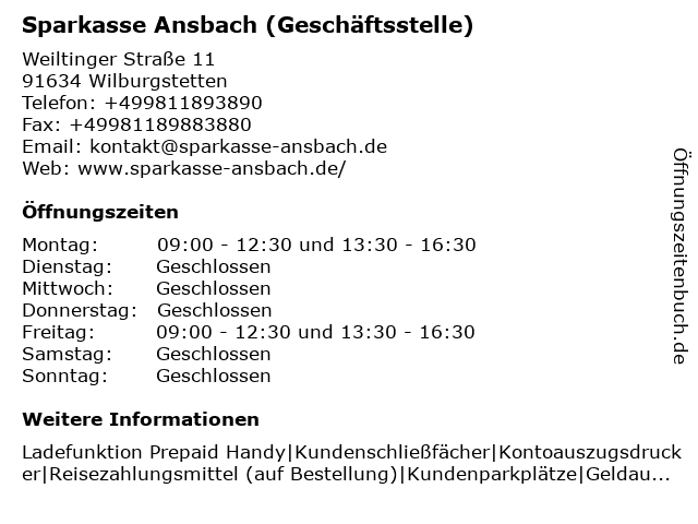 ᐅ Offnungszeiten Sparkasse Ansbach Geschaftsstelle