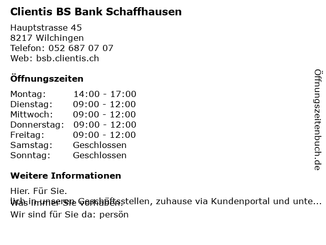 Clientis BS Bank Schaffhausen in Wilchingen: Adresse und Öffnungszeiten