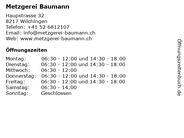Metzgerei Baumann in Wilchingen: Adresse und Öffnungszeiten
