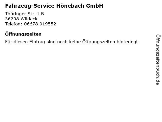 Fahrzeug-Service Hönebach GmbH in Wildeck: Adresse und Öffnungszeiten