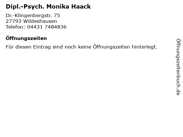 Dipl.-Psych. Monika Haack in Wildeshausen: Adresse und Öffnungszeiten