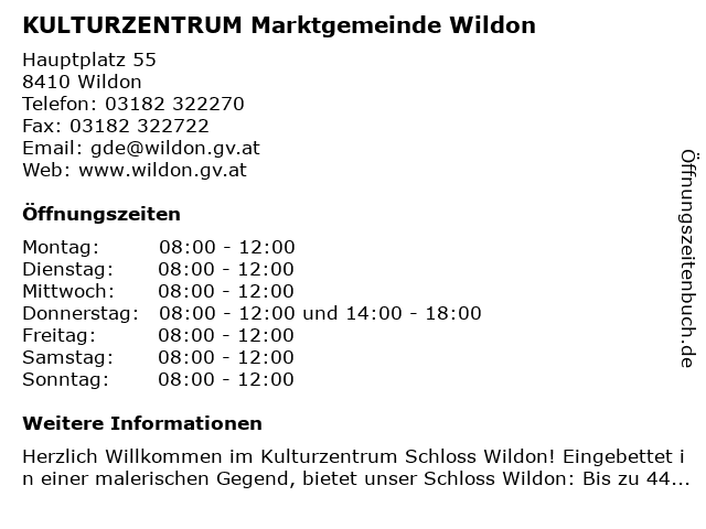 KULTURZENTRUM Marktgemeinde Wildon in Wildon: Adresse und Öffnungszeiten