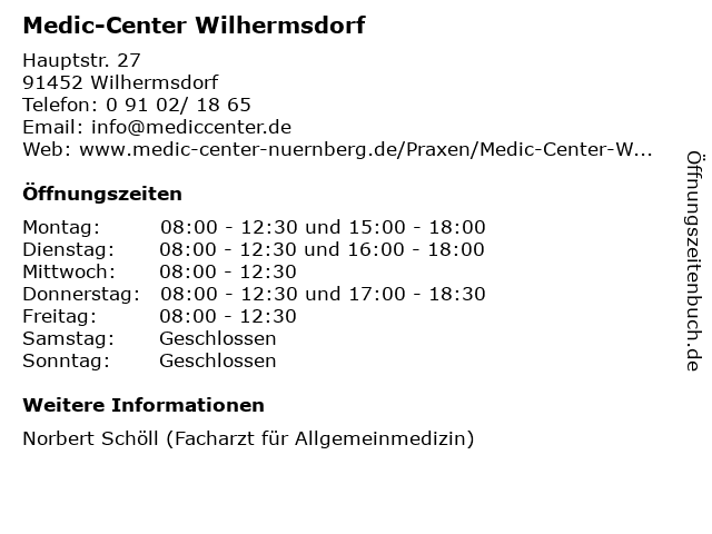 Medic-Center Wilhermsdorf in Wilhermsdorf: Adresse und Öffnungszeiten