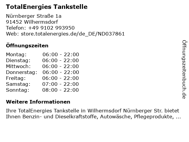 TotalEnergies Tankstelle in Wilhermsdorf: Adresse und Öffnungszeiten