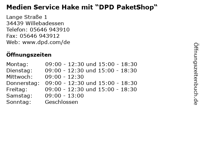 Medien Service Hake mit “DPD PaketShop“ in Willebadessen: Adresse und Öffnungszeiten