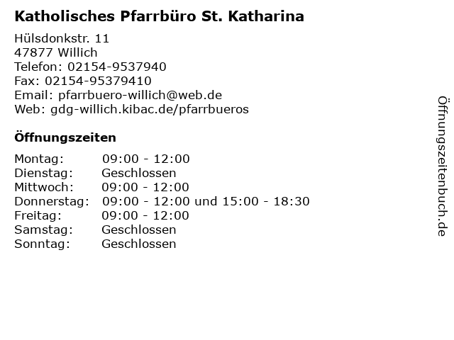 Katholisches Pfarrbüro St. Katharina in Willich: Adresse und Öffnungszeiten