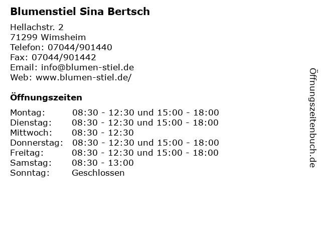 Blumenstiel Sina Bertsch in Wimsheim: Adresse und Öffnungszeiten