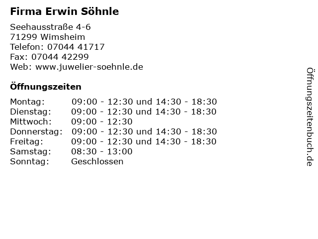 Firma Erwin Söhnle in Wimsheim: Adresse und Öffnungszeiten
