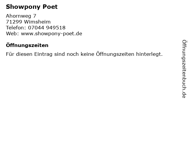 Showpony Poet in Wimsheim: Adresse und Öffnungszeiten