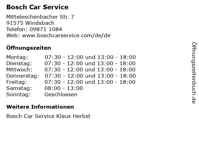 Bosch Car Service in Windsbach: Adresse und Öffnungszeiten