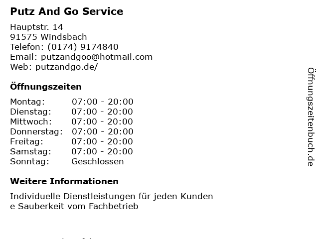 Putz And Go Service in Windsbach: Adresse und Öffnungszeiten