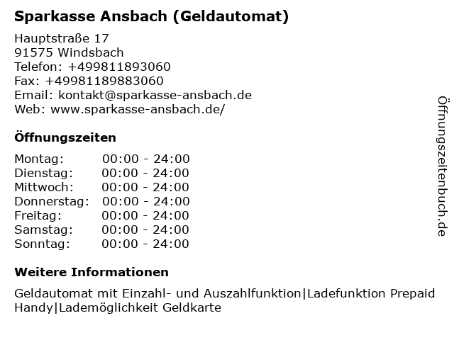 Sparkasse Ansbach (Geldautomat) in Windsbach: Adresse und Öffnungszeiten