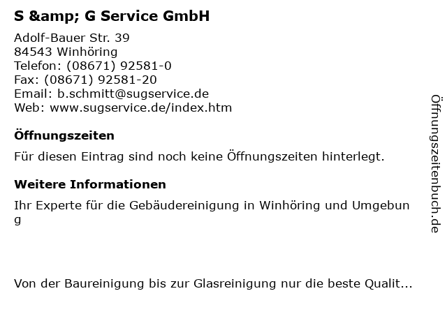 S & G Service GmbH in Winhöring: Adresse und Öffnungszeiten
