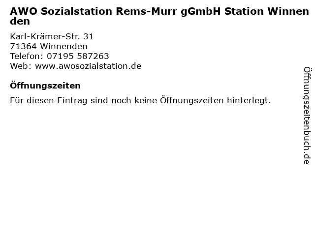 AWO Sozialstation Rems-Murr gGmbH Station Winnenden in Winnenden: Adresse und Öffnungszeiten