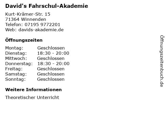 David's Fahrschul-Akademie in Winnenden: Adresse und Öffnungszeiten