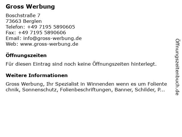 ᐅ Offnungszeiten Gross Werbung Max Eyth Strasse 34 In Winnenden