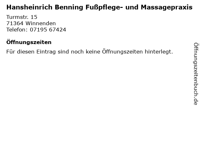 Hansheinrich Benning Fußpflege- und Massagepraxis in Winnenden: Adresse und Öffnungszeiten