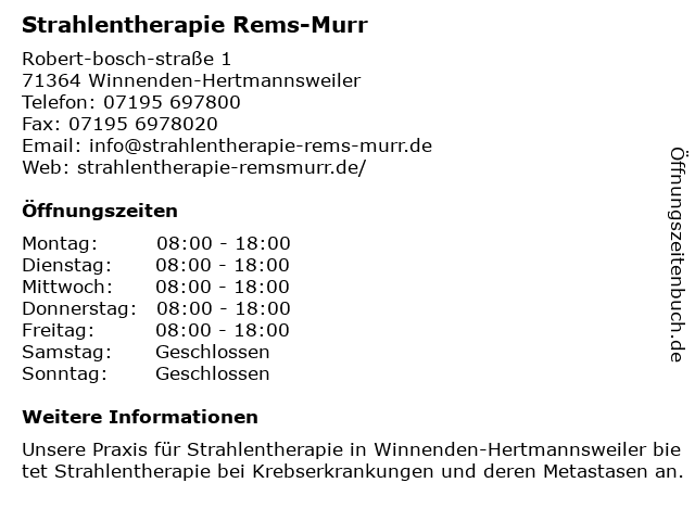 Strahlentherapie Rems-Murr in Winnenden-Hertmannsweiler: Adresse und Öffnungszeiten