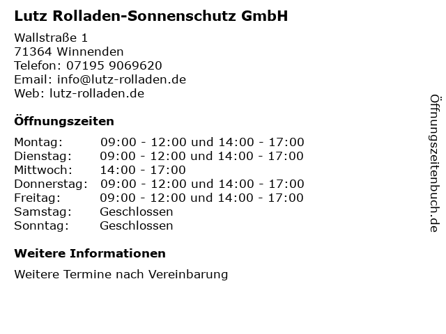 Lutz Rolladen-Sonnenschutz GmbH in Winnenden: Adresse und Öffnungszeiten