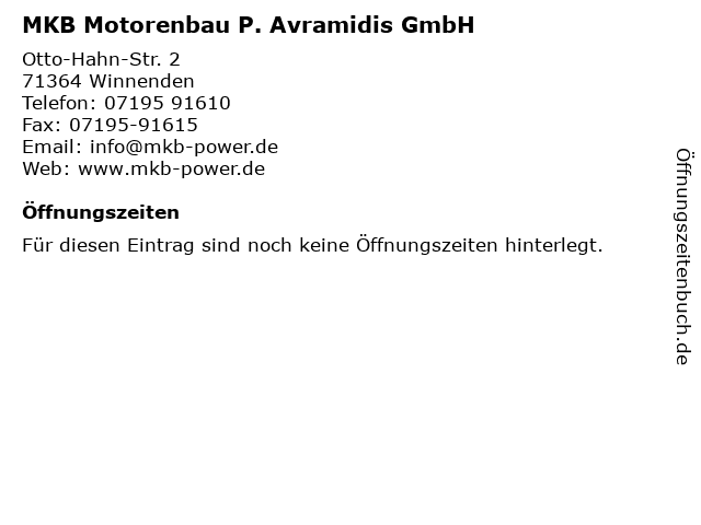 MKB Motorenbau P. Avramidis GmbH in Winnenden: Adresse und Öffnungszeiten