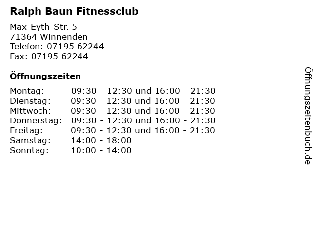 Ralph Baun Fitnessclub in Winnenden: Adresse und Öffnungszeiten