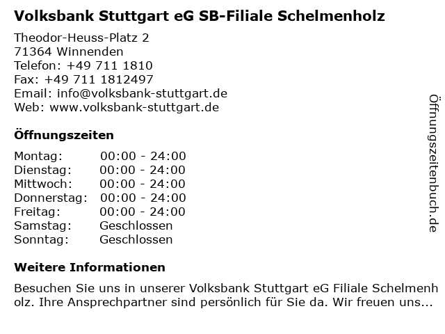 Volksbank Stuttgart eG Filiale Schelmenholz in Winnenden: Adresse und Öffnungszeiten