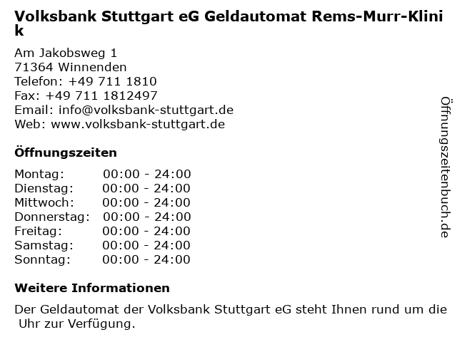 Volksbank Stuttgart eG Geldautomat Rems-Murr-Klinik in Winnenden: Adresse und Öffnungszeiten