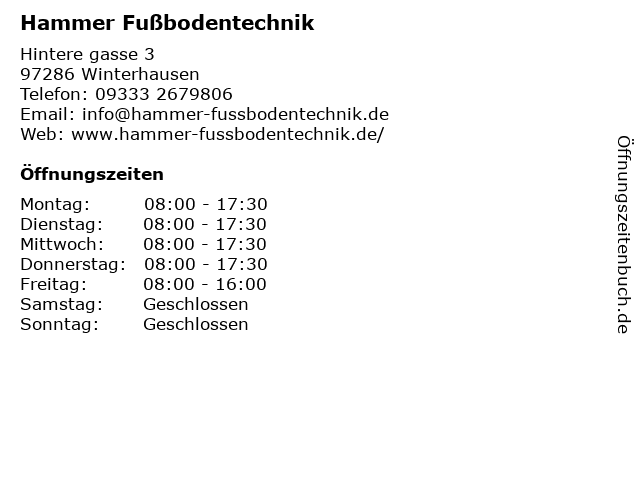 Hammer Fußbodentechnik in Winterhausen: Adresse und Öffnungszeiten