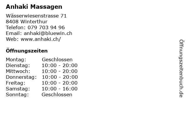 Anhaki Massagen in Winterthur: Adresse und Öffnungszeiten