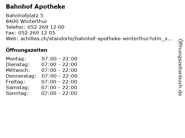 Bahnhof Apotheke in Winterthur: Adresse und Öffnungszeiten