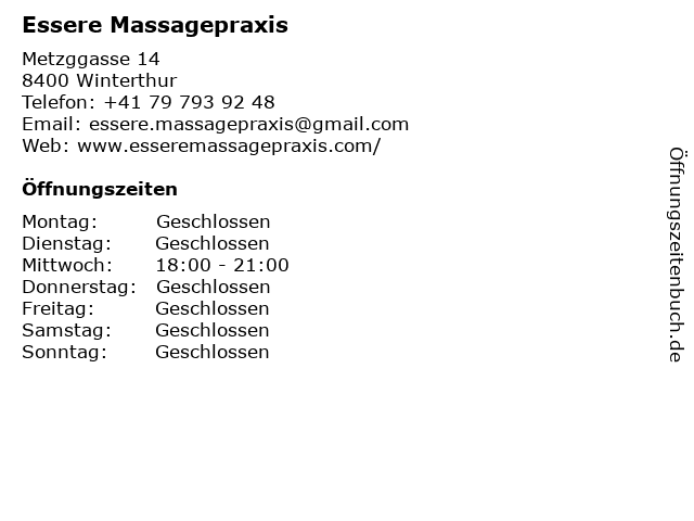 Essere Massagepraxis in Winterthur: Adresse und Öffnungszeiten