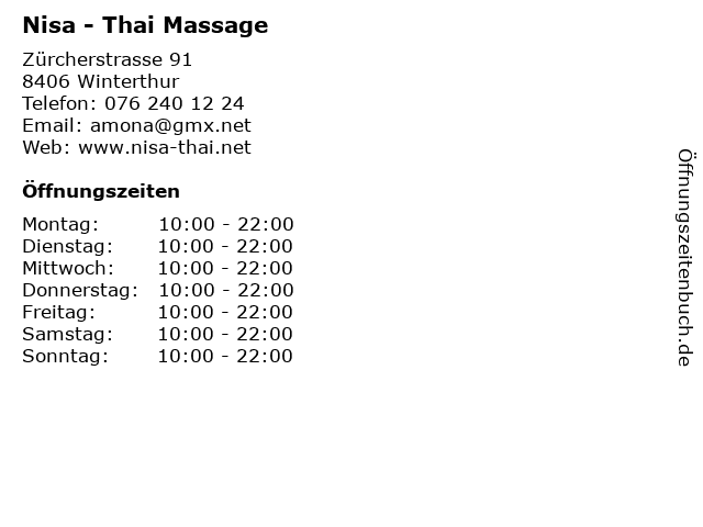 Nisa - Thai Massage in Winterthur: Adresse und Öffnungszeiten