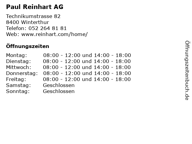 Paul Reinhart AG in Winterthur: Adresse und Öffnungszeiten