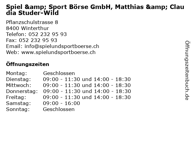 Spiel & Sport Börse GmbH, Matthias & Claudia Studer-Wild in Winterthur: Adresse und Öffnungszeiten