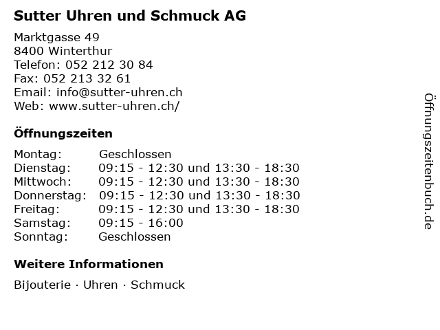 Sutter Uhren und Schmuck AG in Winterthur: Adresse und Öffnungszeiten