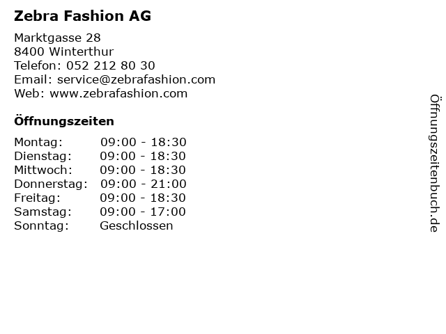 Zebra Fashion AG in Winterthur: Adresse und Öffnungszeiten
