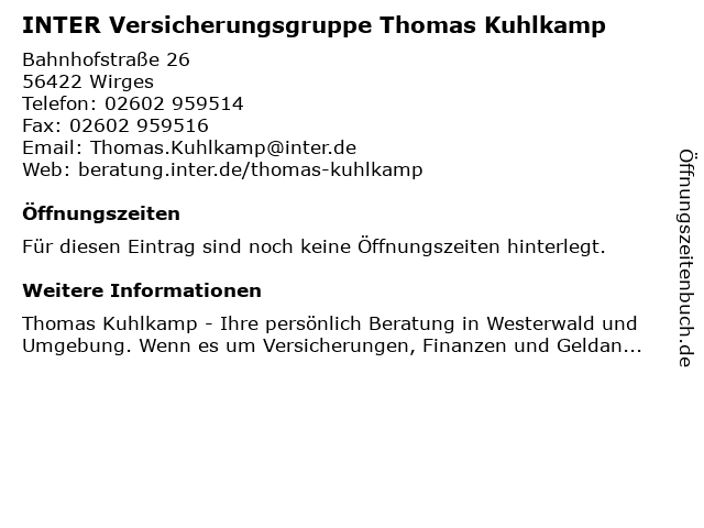 INTER Versicherungsgruppe Thomas Kuhlkamp in Wirges: Adresse und Öffnungszeiten