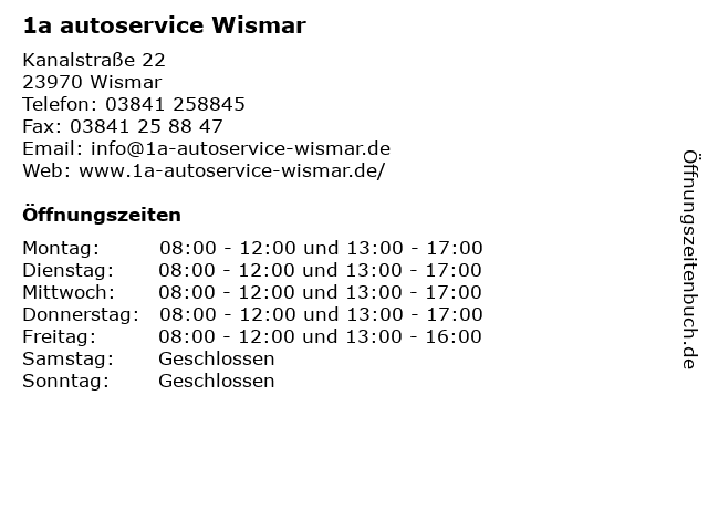1a autoservice Wismar in Wismar: Adresse und Öffnungszeiten