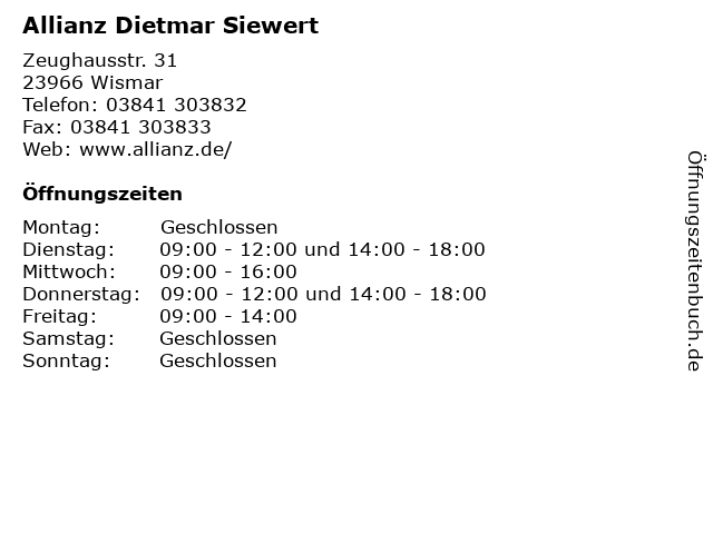 Allianz Dietmar Siewert in Wismar: Adresse und Öffnungszeiten