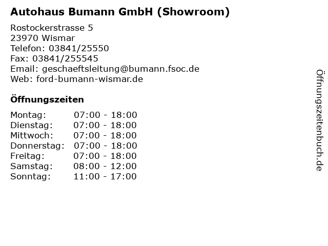 Autohaus Bumann GmbH (Showroom) in Wismar: Adresse und Öffnungszeiten