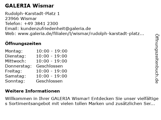GALERIA Wismar in Wismar: Adresse und Öffnungszeiten