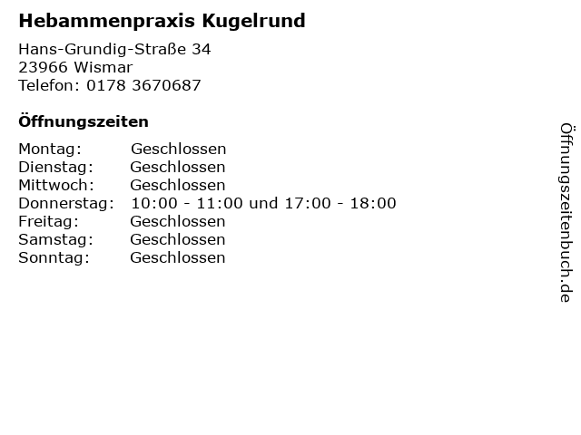 Hebammenpraxis Kugelrund in Wismar: Adresse und Öffnungszeiten