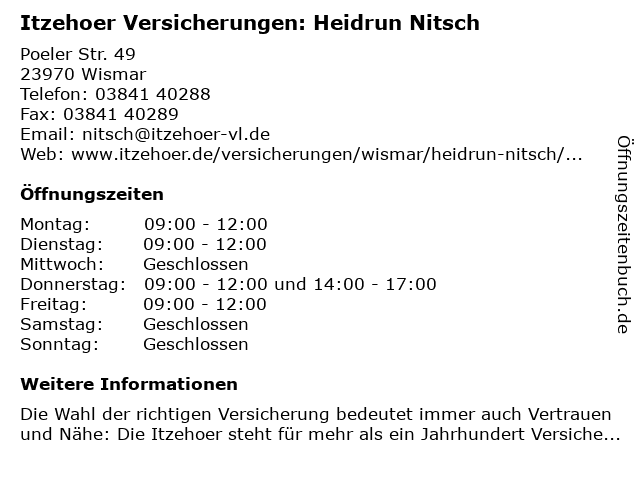 Itzehoer Versicherungen: Heidrun Nitsch in Wismar: Adresse und Öffnungszeiten