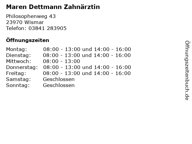 Maren Dettmann Zahnärztin in Wismar: Adresse und Öffnungszeiten