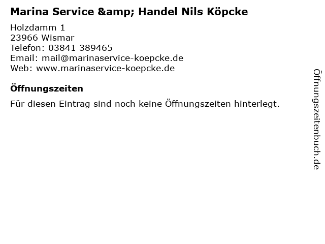 Marina Service & Handel Nils Köpcke in Wismar: Adresse und Öffnungszeiten