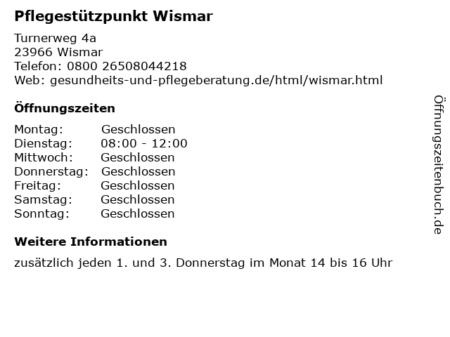 Pflegestützpunkt Wismar in Wismar: Adresse und Öffnungszeiten