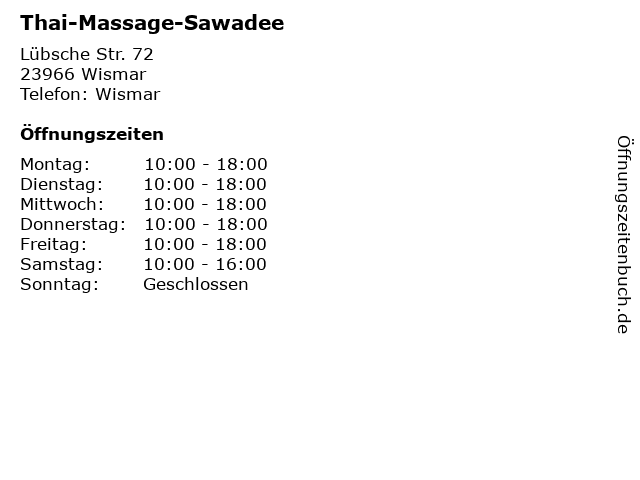 Thai-Massage-Sawadee in Wismar: Adresse und Öffnungszeiten