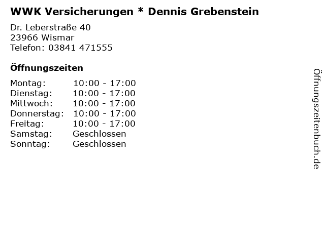WWK Versicherungen * Dennis Grebenstein in Wismar: Adresse und Öffnungszeiten
