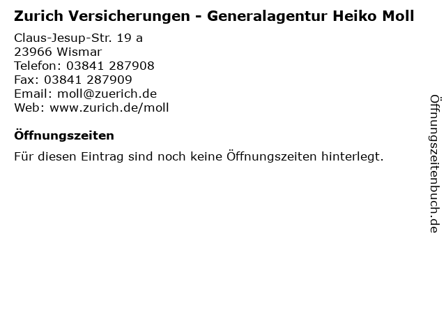 Zurich Versicherungen - Generalagentur Heiko Moll in Wismar: Adresse und Öffnungszeiten