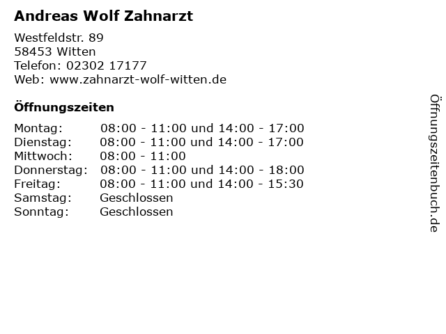 Andreas Wolf Zahnarzt in Witten: Adresse und Öffnungszeiten